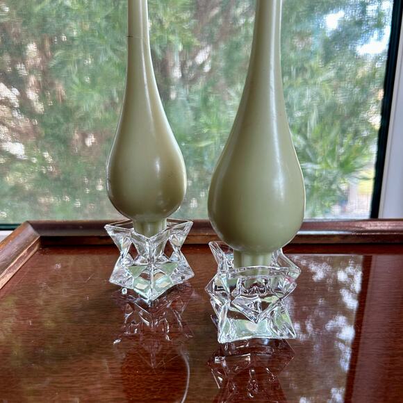 Vintage Michael C. Fina Crystal Star Candle Holders Geometric Design - Picture 9 of 12